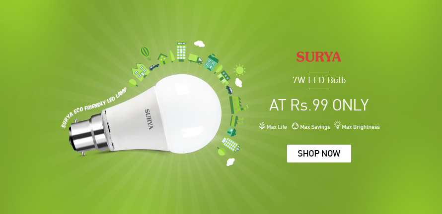  Surya 7W LED Bulb 1 Quanttiy Rs.139 || 2 Quantity Rs.239 || 3 Quantity Rs.339 From Snapdeal