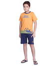 Happy Hours Orange T-Shirt & Navy Blue Shorts For Kids