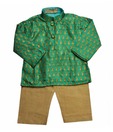 Raja Sahab Green & Brown Kurta Pajama For Kids