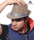 Alvaro Beige & Brown Diagonal Striped Brim Hat