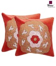 Home Rust Floral Embroidery Velvet Cushion Cover Set-2 pcs