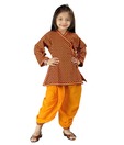 Little India Yellow Girls Dhoti Angarkha Set For Kids