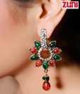 Zuni Maroon & Green Floral Earrings with Free Earrings