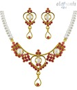 Jpearls Maroon Stones Pearls Necklace Set