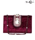Favola Maroon Velvet Stone Work Clutch With Free Bangle