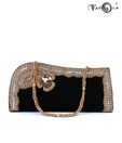 Favola Black Velvet Stone Work Clutch With Free Bangle