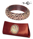Favola Fashionable Clutch And Wooden Bangle Combo