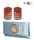 Favola Glittery Wooden Earrings And Fashionable Clutch Combo