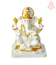 Srmah Marble Golden White Ganesh Resting On Chowki