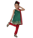 Twisha Vibrant Red & Green Suit With Dupatta For Kids