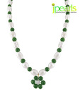 Jpearls Pretty White & Green Pearl Necklace