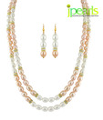 Jpearls White & Peach Classic Pearl Necklace Set