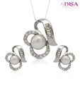 Nisa Pearls Curl Design American Diamond & Pearl Pendant Set