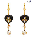 Vatika Heart Design Pearl Drop Fusion Stone Kundan Hanging Earrings