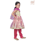 Kilkari Pink & Golden Anarkali Suit For Kids