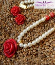 Niharikaa Red Flower Coral Pearl Set