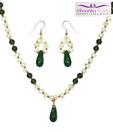 Niharikaa Pearls Green Drop Necklace Set