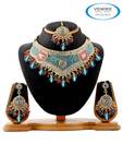 Vendee Fashions Sky Blue & Pink Rajwada Necklace Set