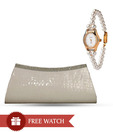 Oleva White Croc Print Shimmery Clutch With Free Women