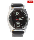 Optima Black Leather Steel Watch