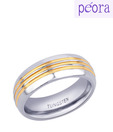 Peora Striped Golden & Silver Tungsten Ring