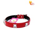 Buddy Classic Red Leather Collar With Teddy Bear Design