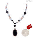 Silver Centrre Silver, Black Onyx and Blue Topaz Necklace with free silver coin