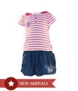 Nauti Nati Pink & Blue Feeder Striped Tee With Skirt For Kids