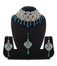 Variation Radiant Blue Triangular Pattern Choker Set with Maangtika