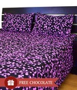 meSleep Floral Purple & Black Double Bed Sheet Set With a Chocolate Freebie