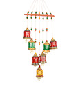 ExclusiveLane Terracotta Hand-painted Bird Hanging With Bells- Multi-colour