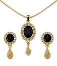 Oleva Faceted Black Stone & AD Studded Pendant Set