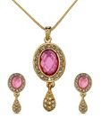 Oleva Faceted Pink Stone & AD Studded Pendant Set