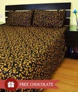 meSleep Printed Yellow & Black Double Bed Sheet Set With a Chocolate Freebie