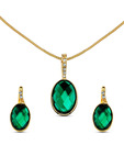 Oleva Faceted Glitzy Green Stone & AD Pendant Set