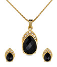 Oleva Faceted Pear Shape Black Stone Pendant Set