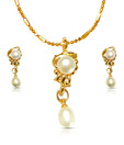 Nihaarika Pearls Classy Abstract Golden Pearl Studded Pendant Set