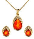 Oleva Ravishing Pear Shape Orange Stone & AD Pendant Set