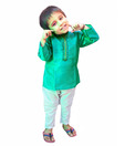 DotnDitto Green & White Ethnic Kurta Pajama Set