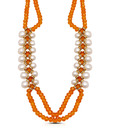 Deccan Pearls Orange Crystals & White Pearls Necklace