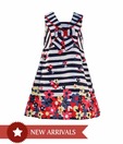 Nauti Nati Navy Blue Striped Border Print Sailor Dress For Kids