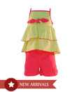 Nauti Nati Green & Red Strapped Tee With Shorts For Kids