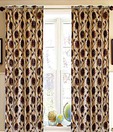 Dekor World Beige & Brown Floral Eyelet Curtain
