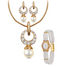 Oleva AD & Pearl Drop Pendent Set & Pearl Watch Combo