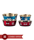 Heads Up For Tails Combo Of Dog Bowls (Bones & Paws Print) - Red & Blue