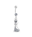 Revlis Blue & Black CZ Cute Kitty Silver Belly Stud