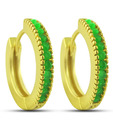Jpearls Green Stones Laden Golden Hoops
