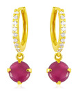 Jpearls CZ & Red Stone Drop Hoops