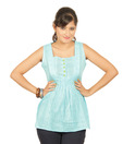 Sepia Mint Blue Smocked Top