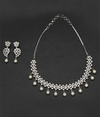 Indianmyra Dazzling Pearl & CZ Vintage Necklace Set